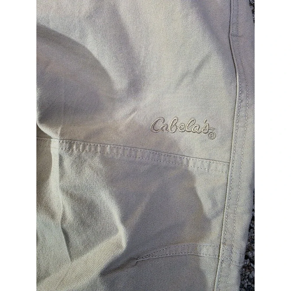 Cabelas Hiking Pants Mens 40X30 Spell Out Logo Cargo Beige Lycra T400 Work Camp